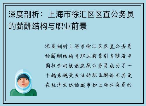 深度剖析：上海市徐汇区区直公务员的薪酬结构与职业前景